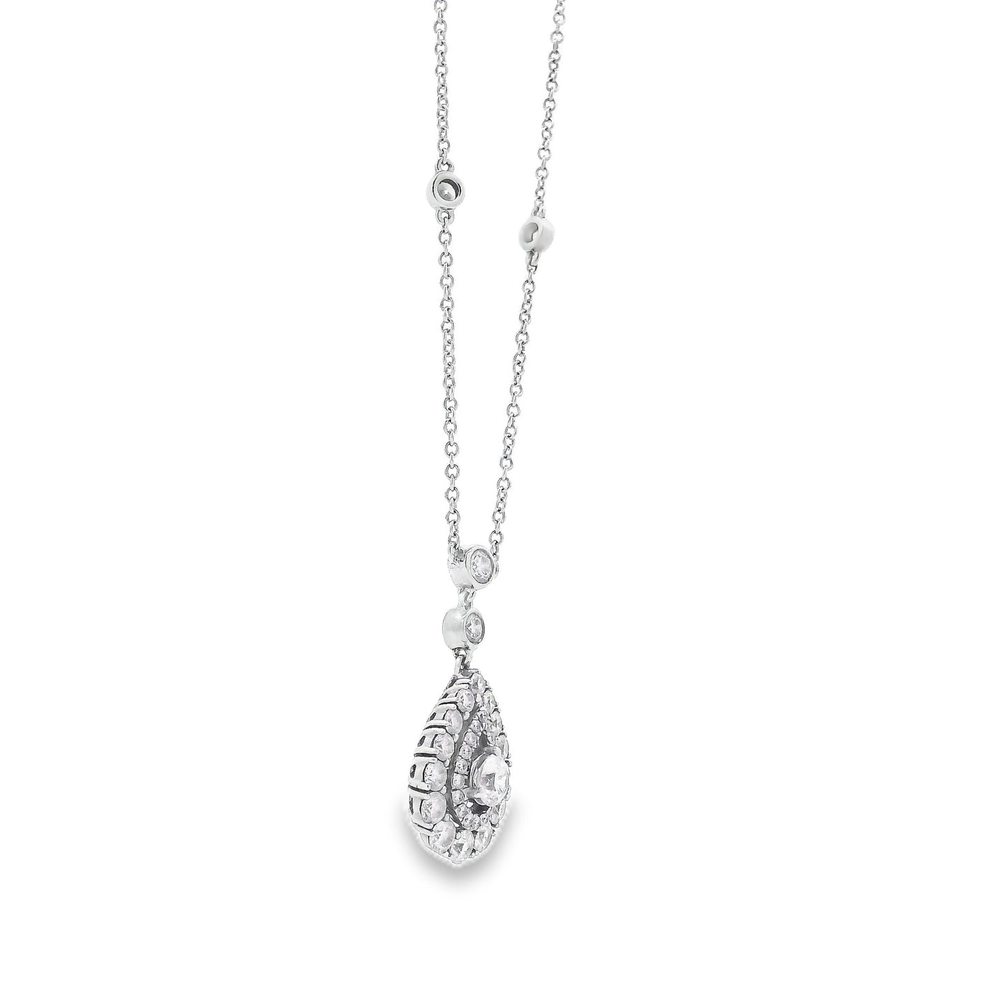 14k White Gold 1.5ctw Pear-Shaped Diamond Halo Necklace