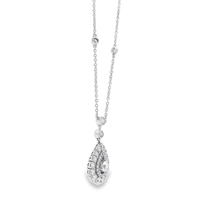 14k White Gold 1.5ctw Pear-Shaped Diamond Halo Necklace