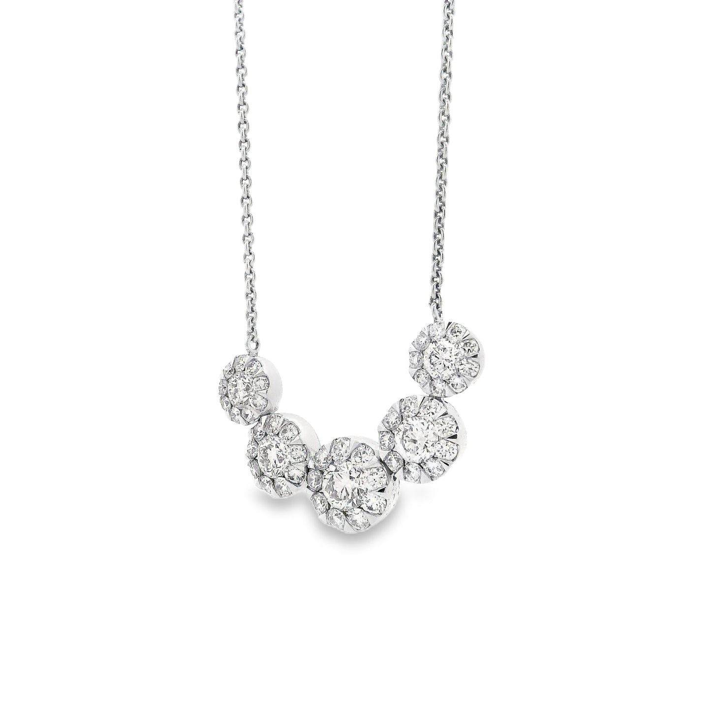 14k White Gold 1.81ctw Five-stone Diamond Halo Necklace
