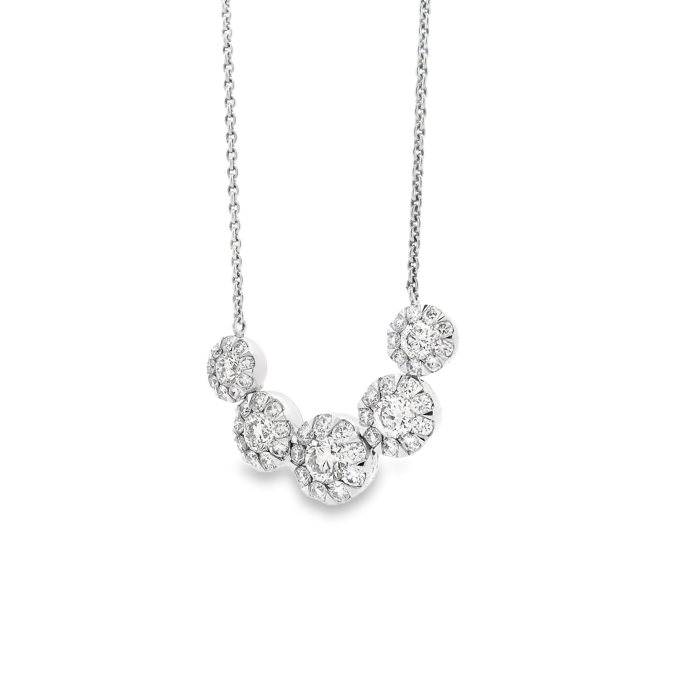 14k White Gold 1.81ctw Five-stone Diamond Halo Necklace