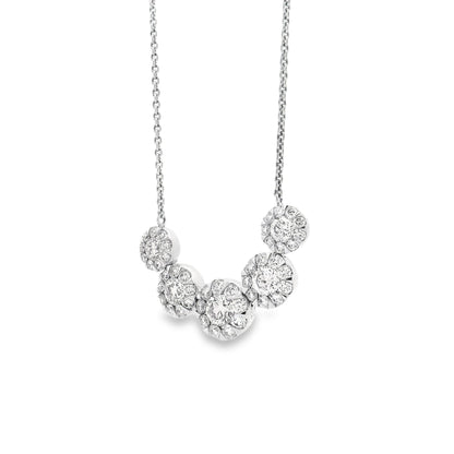 14k White Gold 1.81ctw Five-stone Diamond Halo Necklace