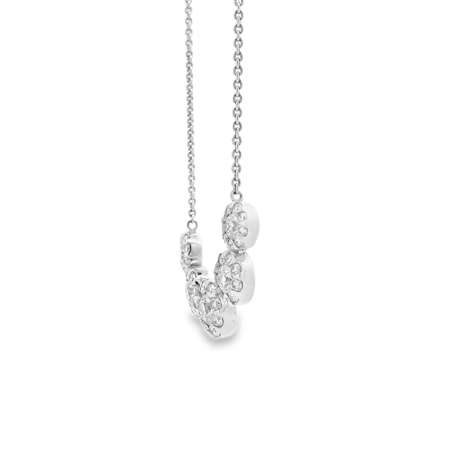 14k White Gold 1.81ctw Five-stone Diamond Halo Necklace