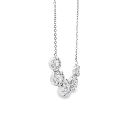 14k White Gold 1.81ctw Five-stone Diamond Halo Necklace