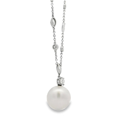 Tiffany &Co One Of A Kind Platinum Pearl Drop Earrings & Diamond By The Yard Necklace Set