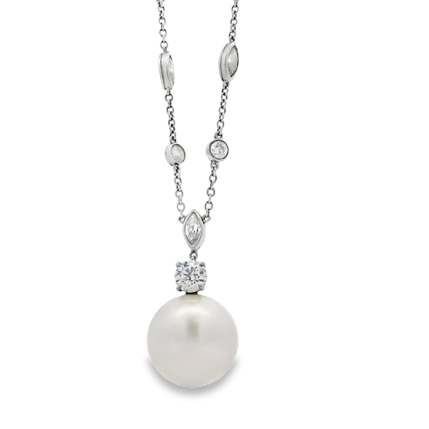 Tiffany &Co One Of A Kind Platinum Pearl Drop Earrings & Diamond By The Yard Necklace Set