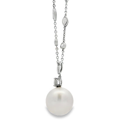 Tiffany &Co One Of A Kind Platinum Pearl Drop Earrings & Diamond By The Yard Necklace Set
