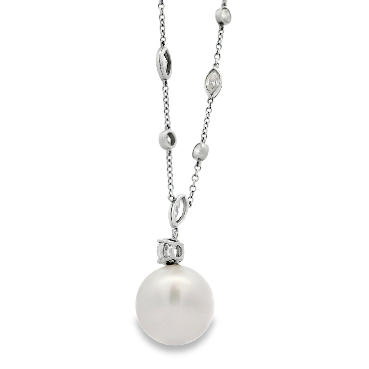 Tiffany &Co One Of A Kind Platinum Pearl Drop Earrings & Diamond By The Yard Necklace Set
