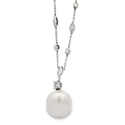 Tiffany &Co One Of A Kind Platinum Pearl Drop Earrings & Diamond By The Yard Necklace Set