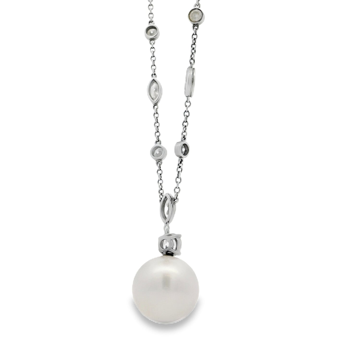 Tiffany &Co One Of A Kind Platinum Pearl Drop Earrings & Diamond By The Yard Necklace Set
