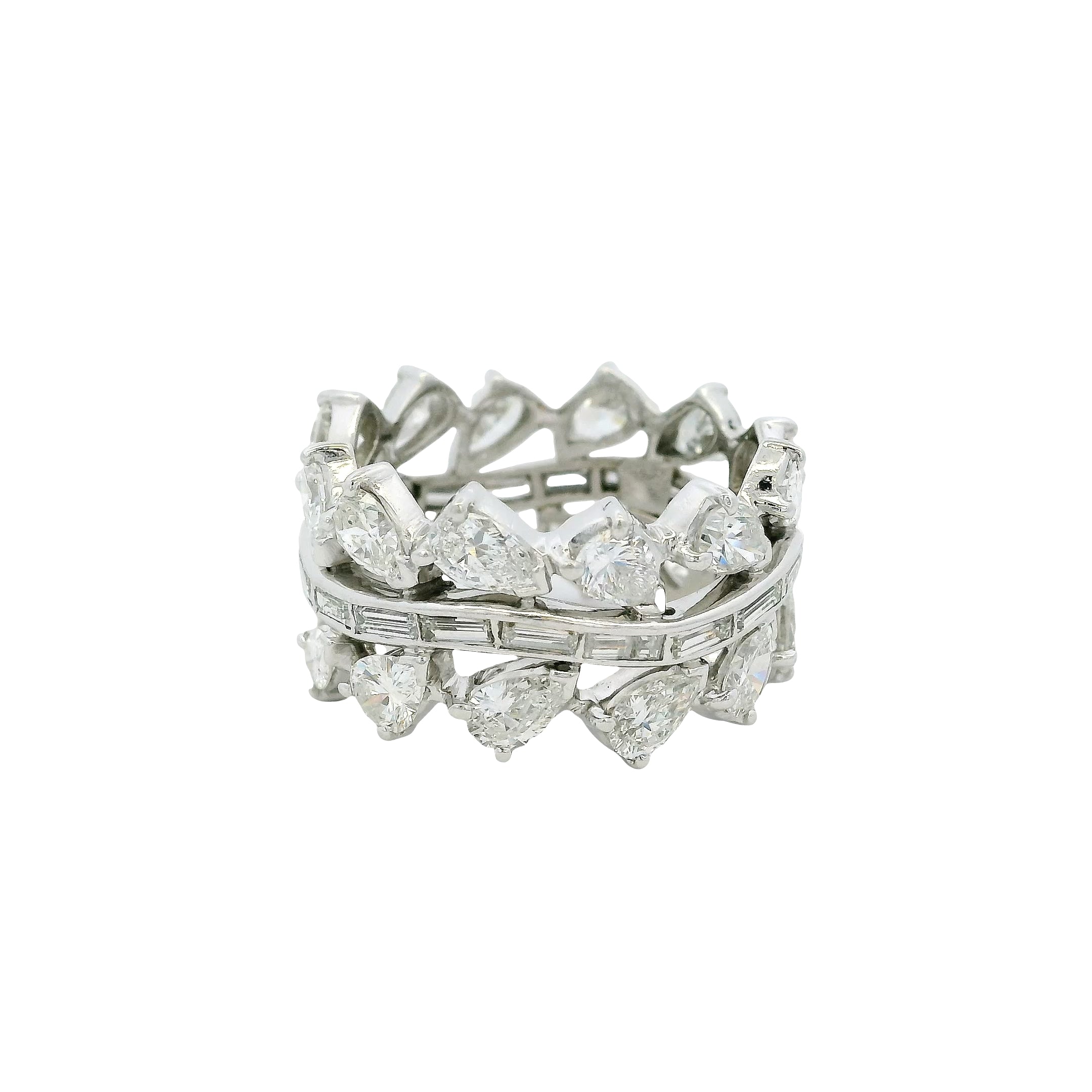 Platinum Natural Pear and Baguette Cut 6.28ctw Diamond Eternity Band