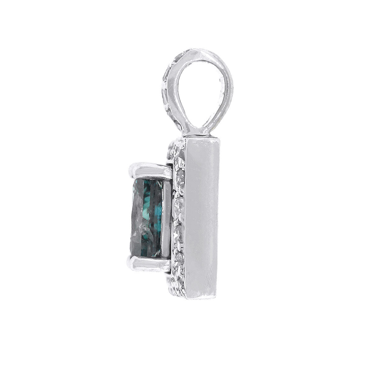 14k White Gold 1.51ct Irradiated Fancy Blue Princess Cut Diamond Pendant