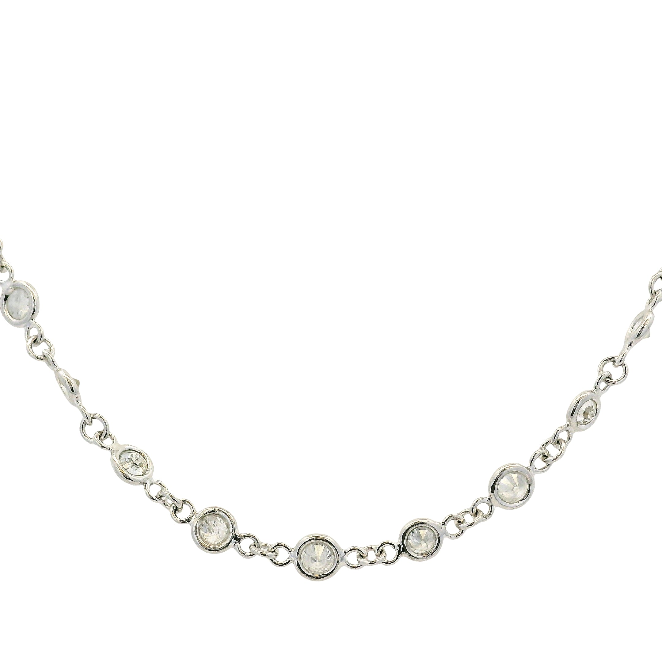 Vintage Platinum Diamond By-The-Yard Bezel Necklace