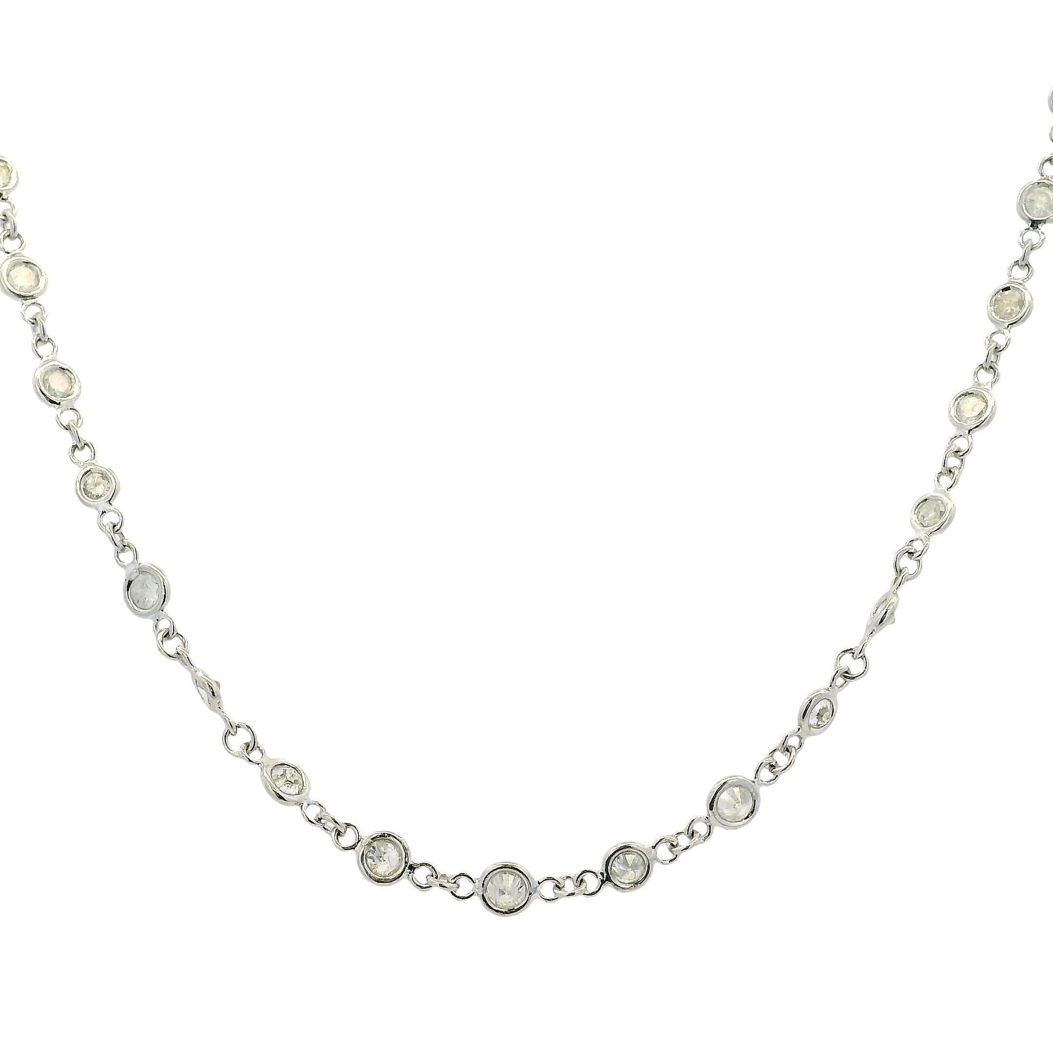 Vintage Platinum Diamond By-The-Yard Bezel Necklace