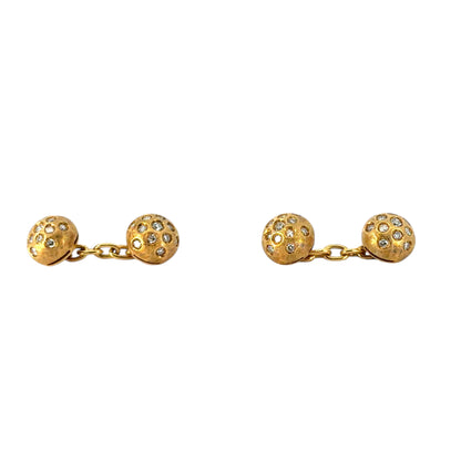 18k Yellow Gold 1.00ctw Diamond Stud Cufflink Set with 5-Link Design