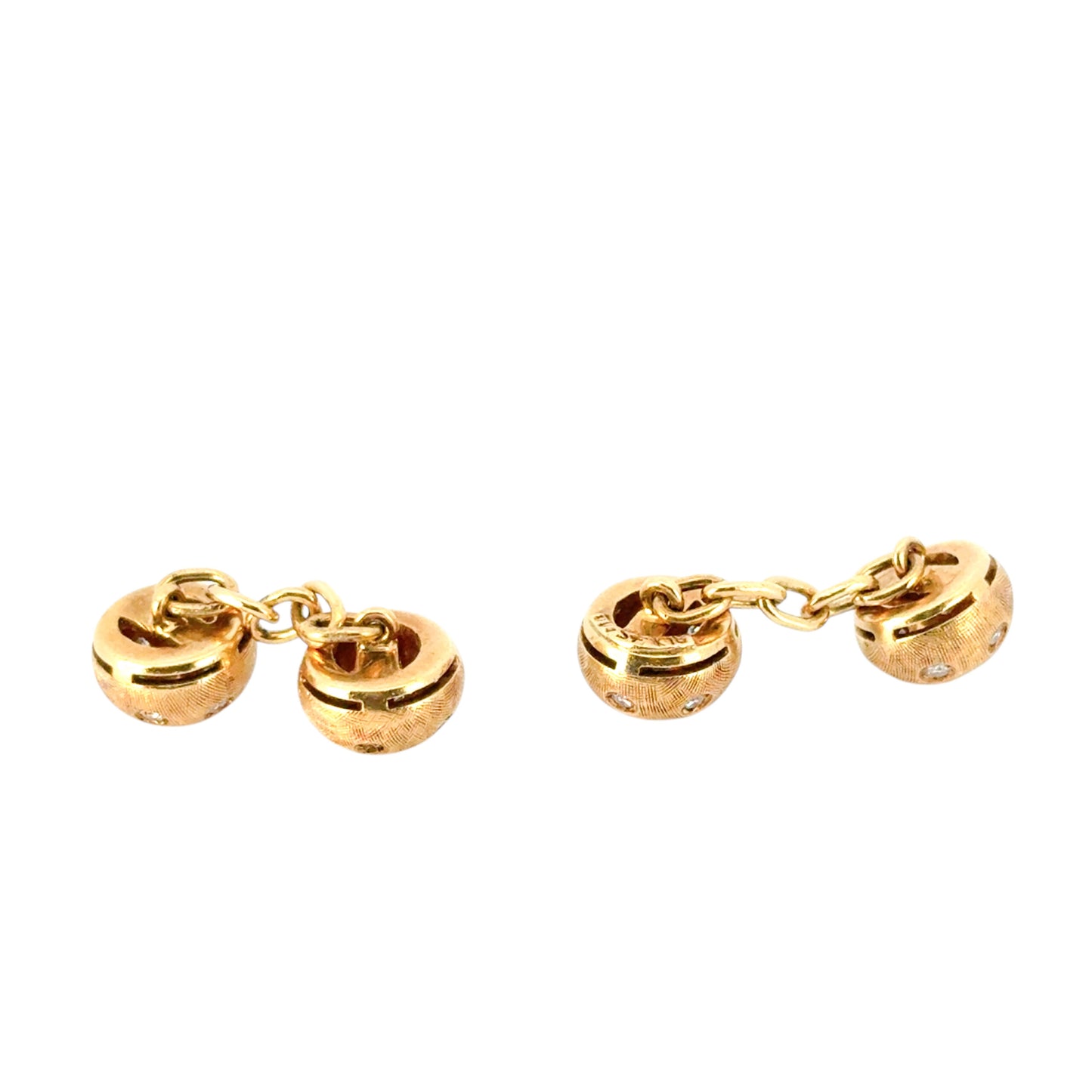 18k Yellow Gold 1.00ctw Diamond Stud Cufflink Set with 5-Link Design