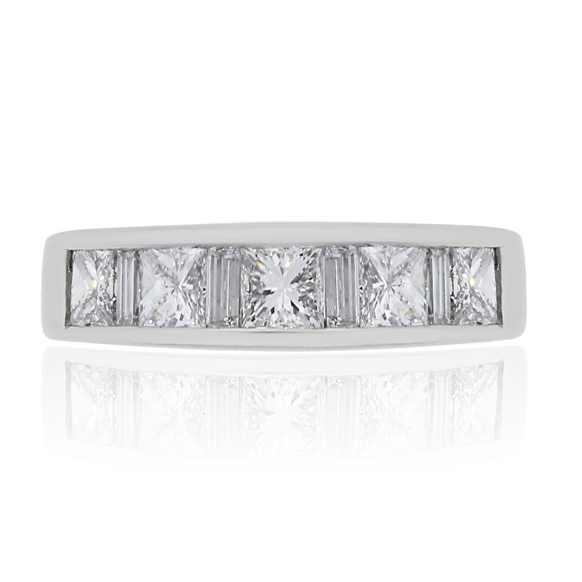 Platinum 1.40ctw Princess Cut and Baguette Shape Diamond Wedding Band