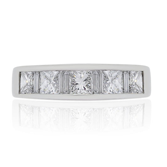 Platinum 1.40ctw Princess Cut and Baguette Shape Diamond Wedding Band