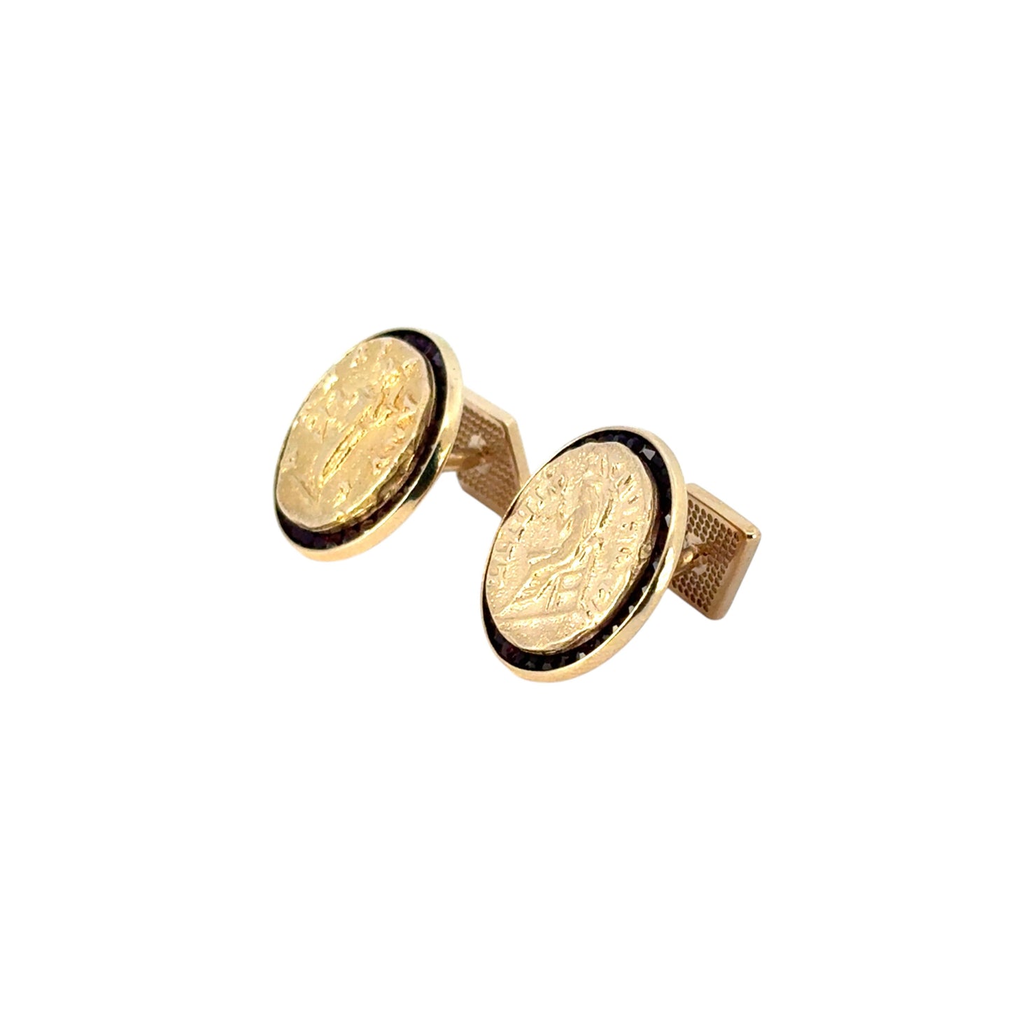 14k Yellow Gold Lucien Piccard Coin Black Spinel Cufflinks
