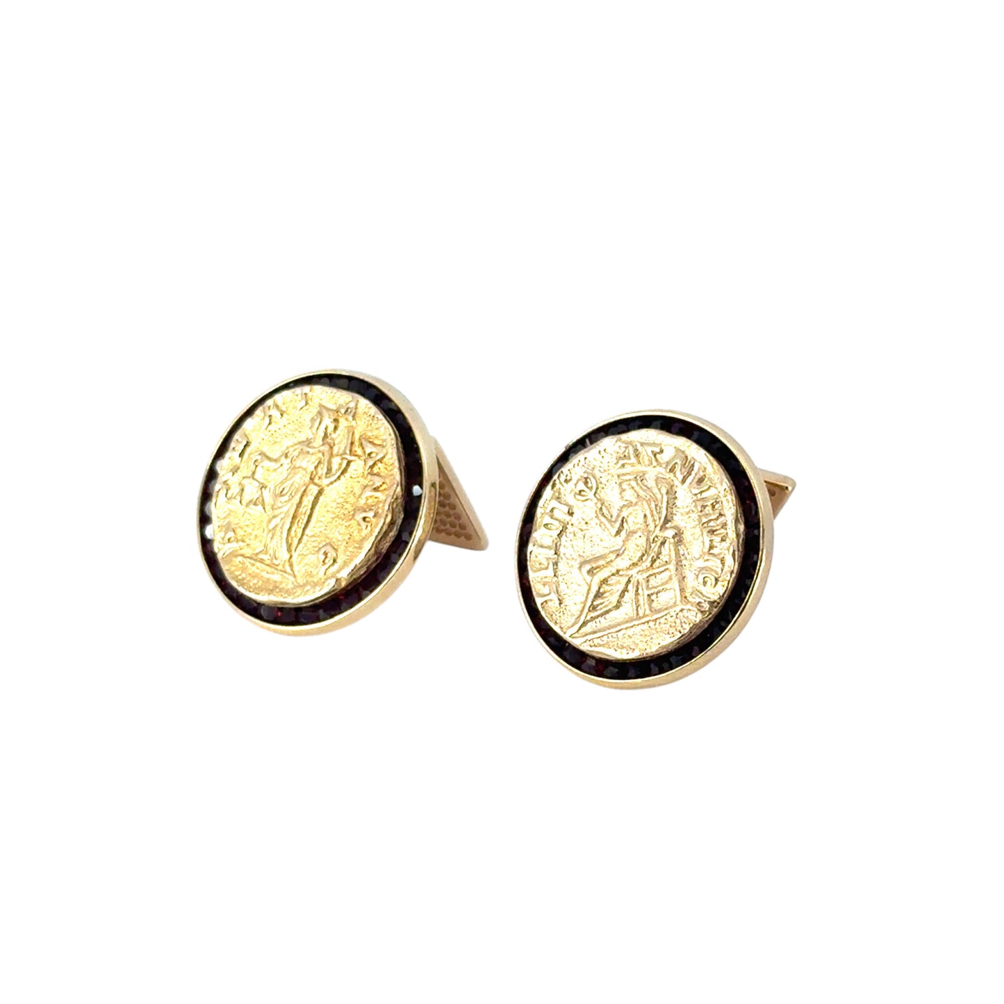 14k Yellow Gold Lucien Piccard Coin Black Spinel Cufflinks