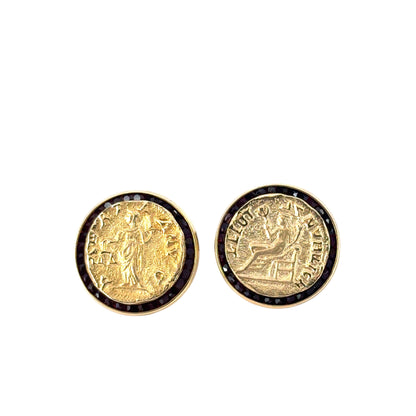 14k Yellow Gold Lucien Piccard Coin Black Spinel Cufflinks
