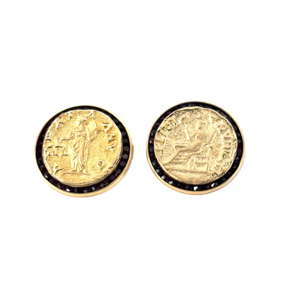 14k Yellow Gold Lucien Piccard Coin Black Spinel Cufflinks