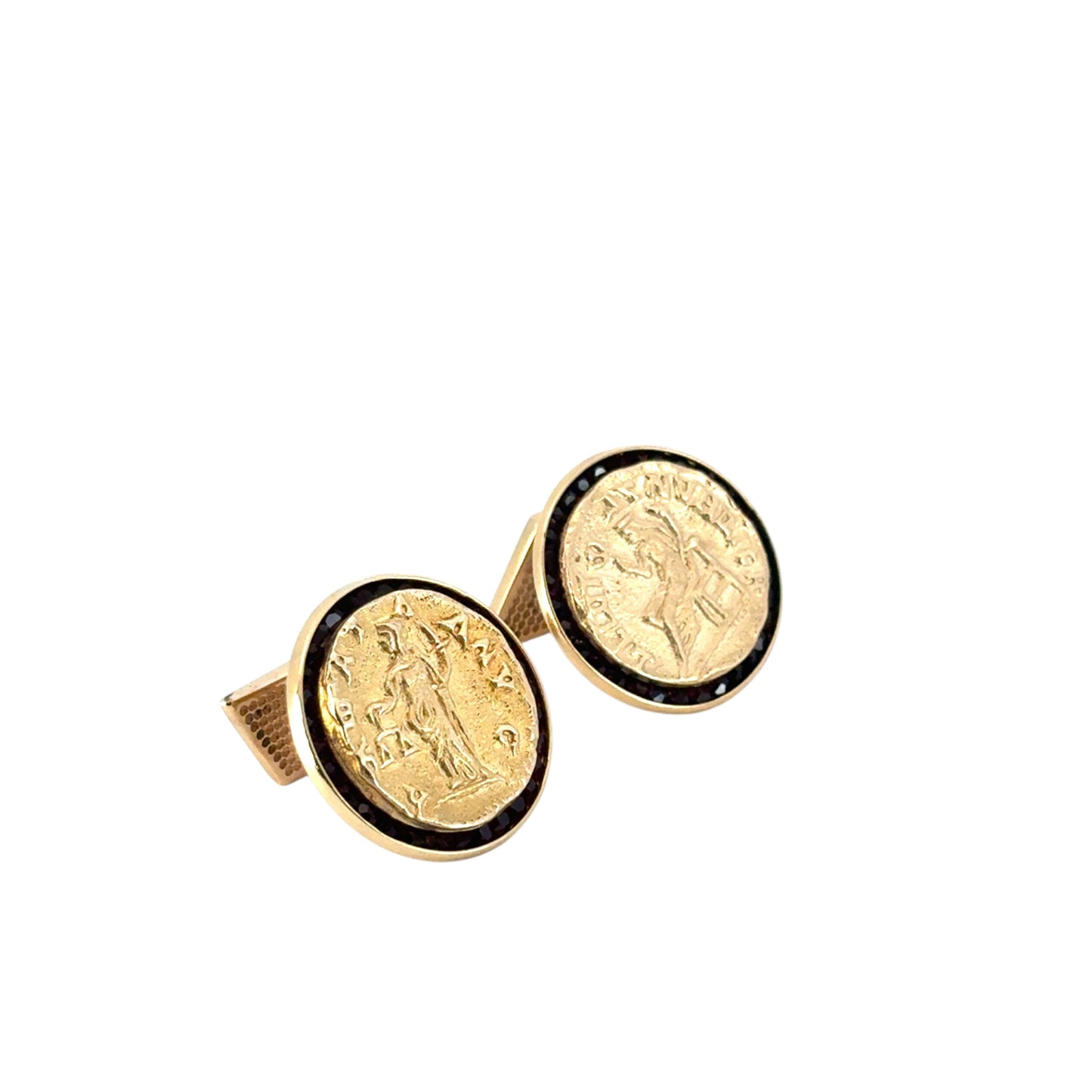 14k Yellow Gold Lucien Piccard Coin Black Spinel Cufflinks
