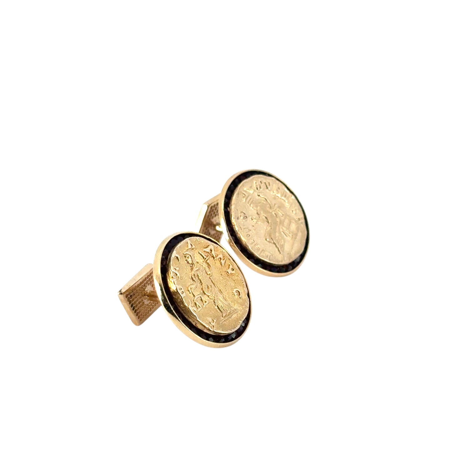 14k Yellow Gold Lucien Piccard Coin Black Spinel Cufflinks