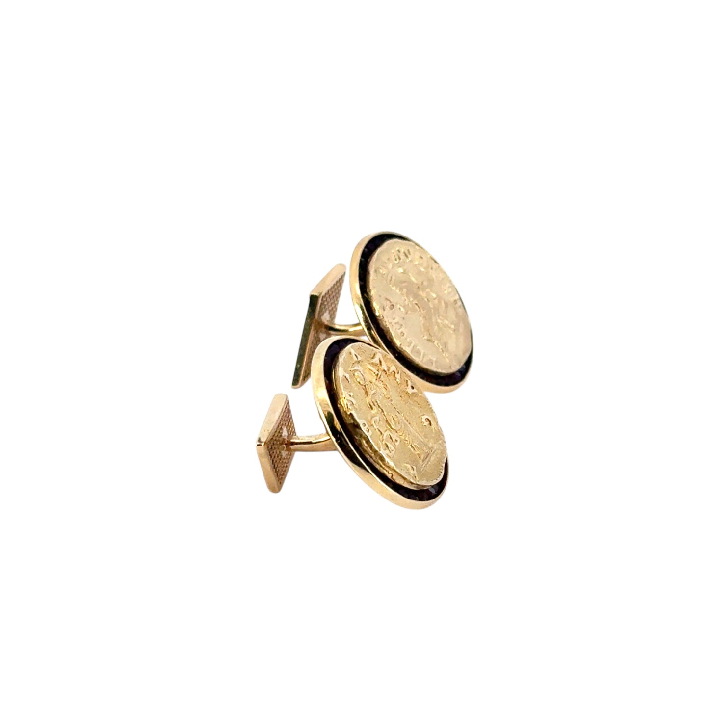 14k Yellow Gold Lucien Piccard Coin Black Spinel Cufflinks