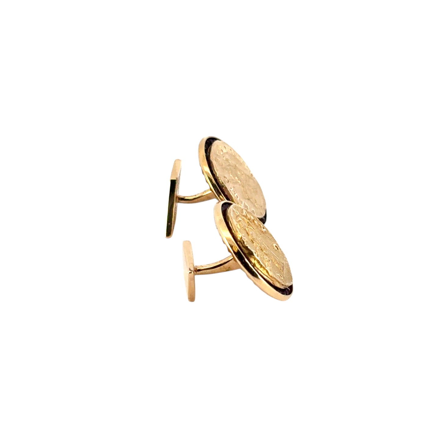 14k Yellow Gold Lucien Piccard Coin Black Spinel Cufflinks