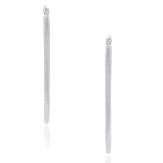 14k White Gold Hammered 1.5" Hoop Earrings