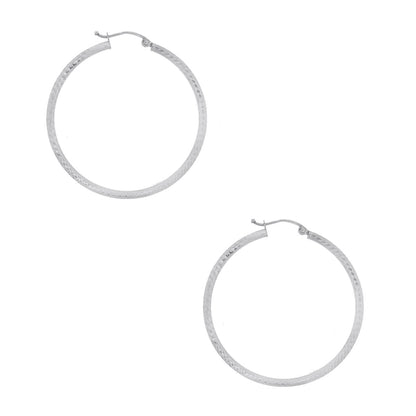 14k White Gold Hammered 1.5" Hoop Earrings