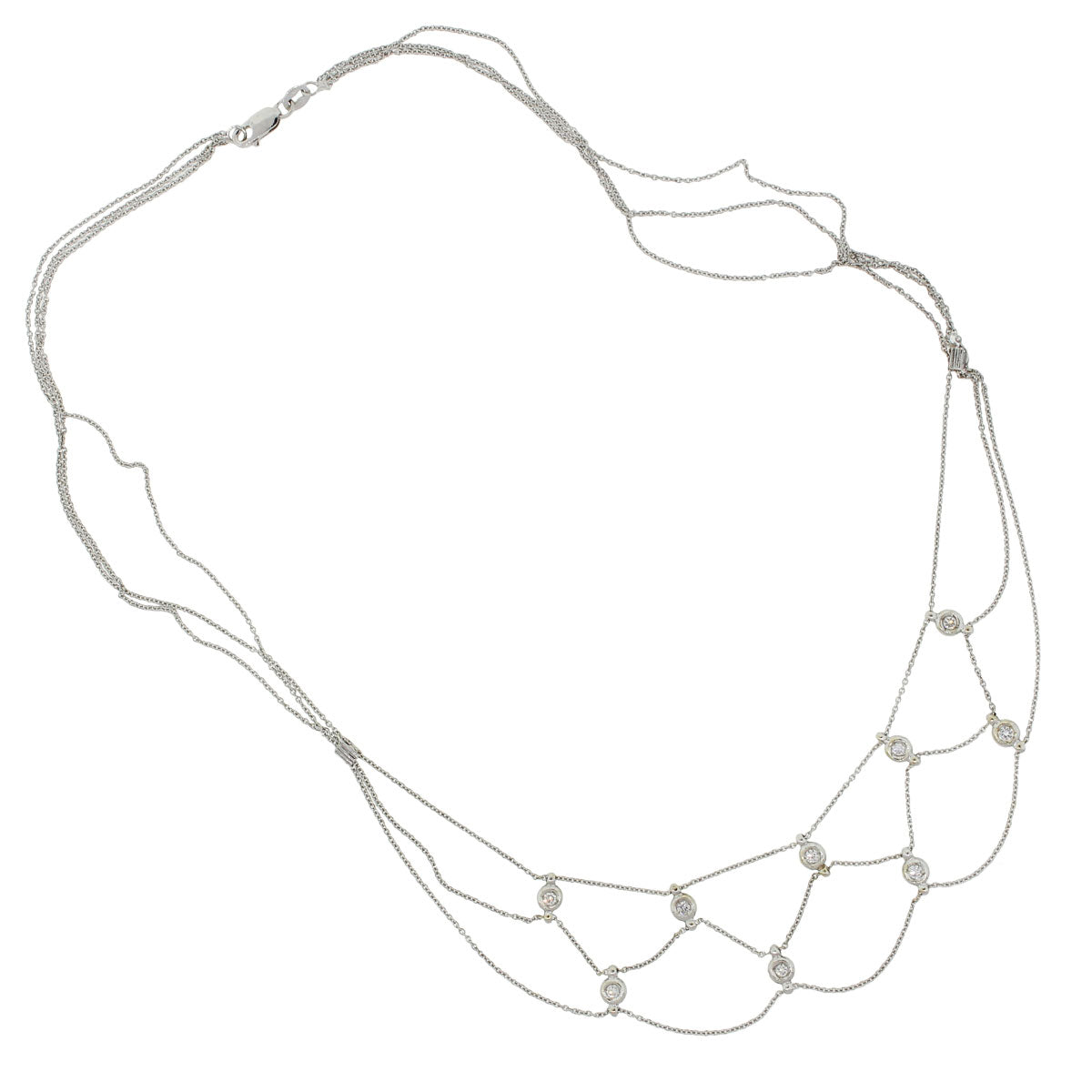 18k White Gold 0.30ctw Bezel Set Diamond Multi Strand Necklace