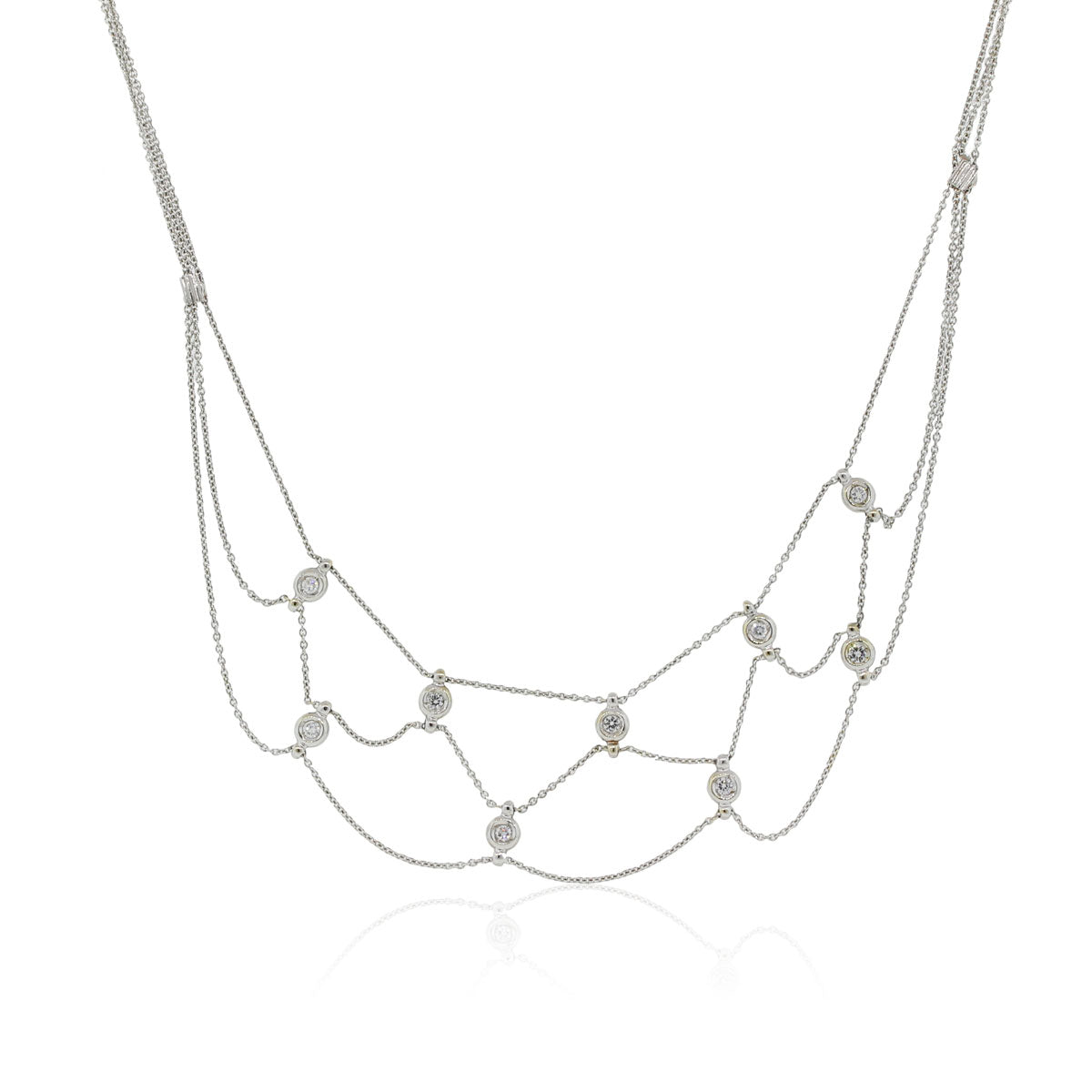 18k White Gold 0.30ctw Bezel Set Diamond Multi Strand Necklace