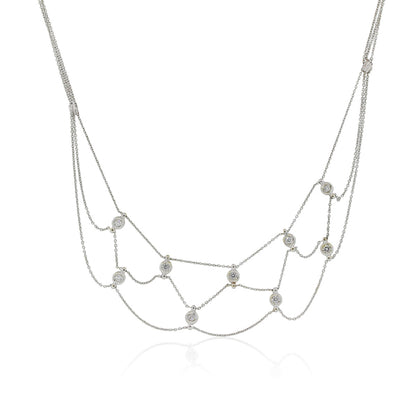 18k White Gold 0.30ctw Bezel Set Diamond Multi Strand Necklace