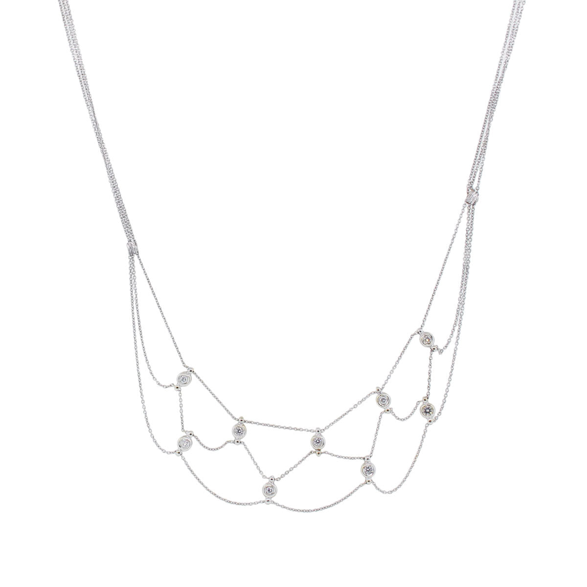 18k White Gold 0.30ctw Bezel Set Diamond Multi Strand Necklace