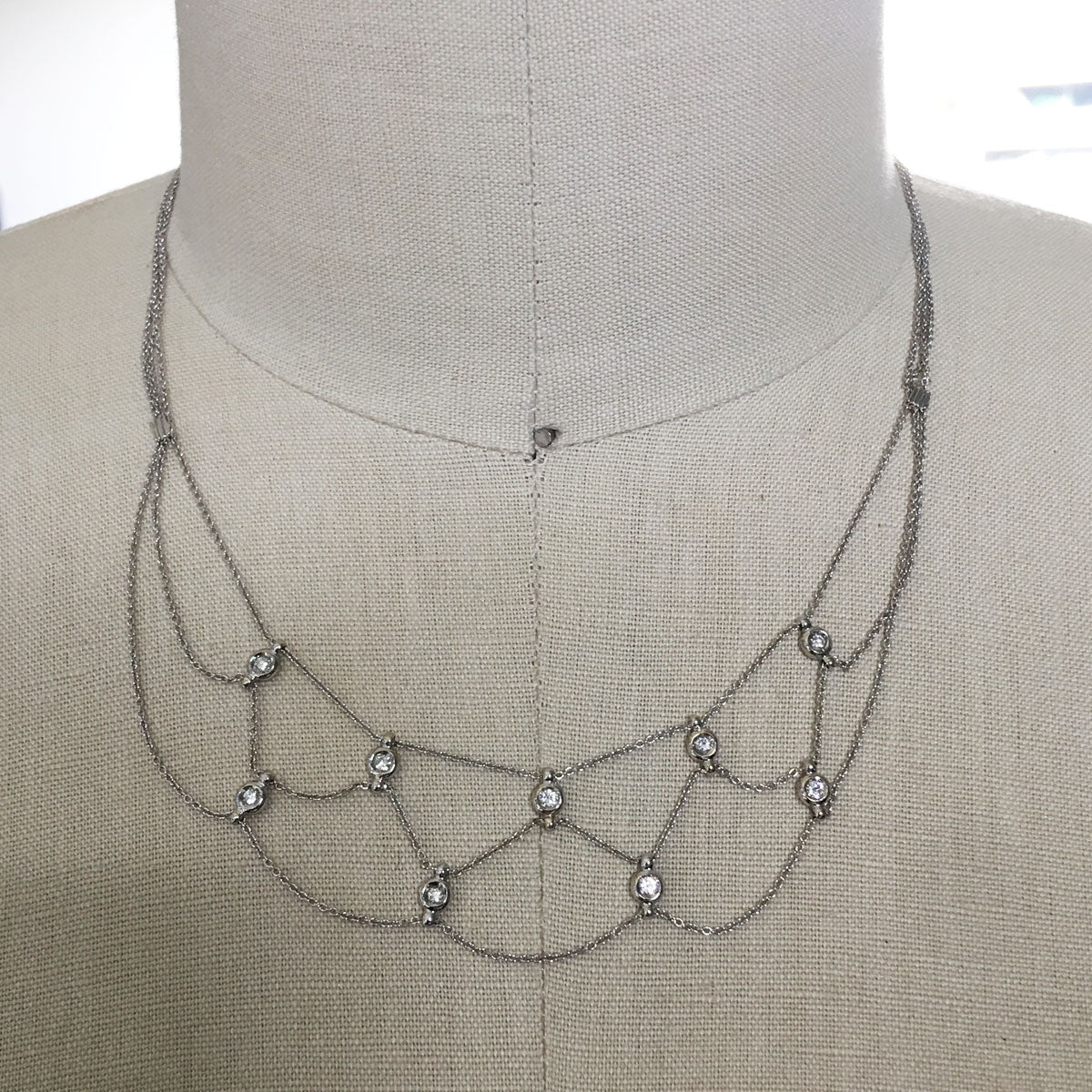 18k White Gold 0.30ctw Bezel Set Diamond Multi Strand Necklace