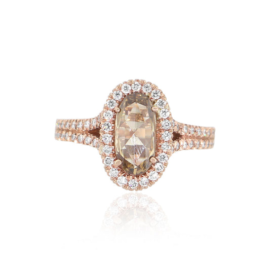 14k Rose Gold 0.85ct Oval Cut Diamond Halo Ring