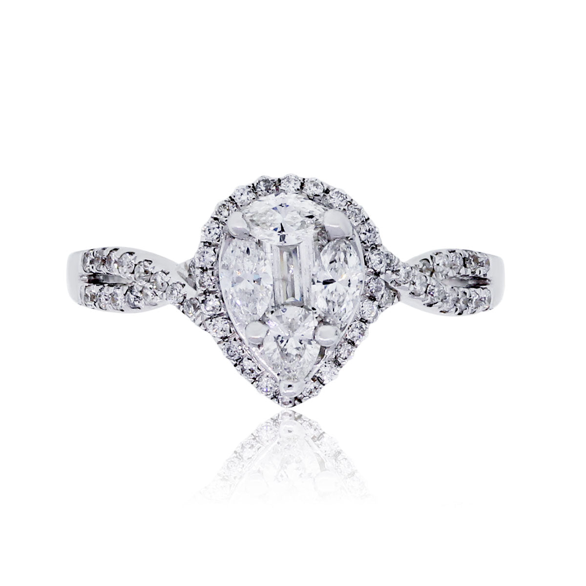 18k White Gold 0.73ctw Mosaic Pear Diamond Engagement Ring