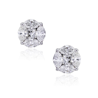 18k White Gold 0.79ctw Mosaic Diamond Stud Earrings