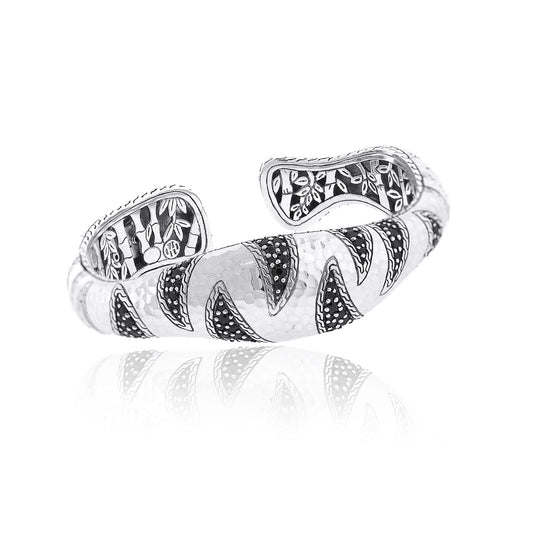 John Hardy Macan Black Sapphire Sterling Silver Hinged Bangle Bracelet