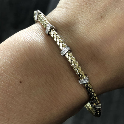 14k Two Tone Gold 0.50ctw Diamond Woven Bangle