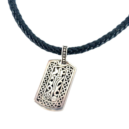 John Hardy Dayak Sterling Silver Small Dog Tag on Leather Necklace
