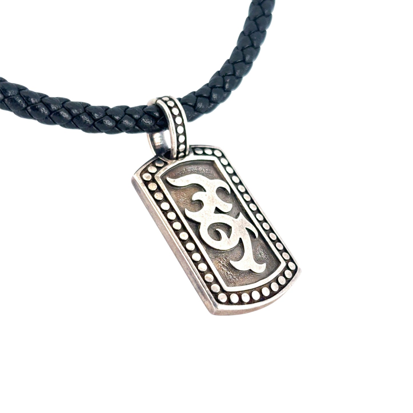 John Hardy Dayak Sterling Silver Small Dog Tag on Leather Necklace