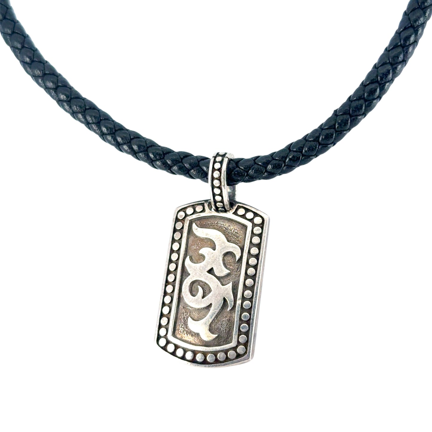John Hardy Dayak Sterling Silver Small Dog Tag on Leather Necklace
