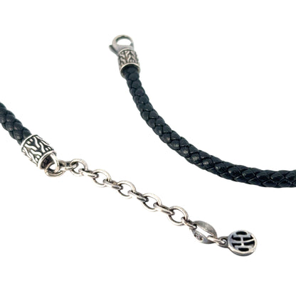 John Hardy Dayak Sterling Silver Small Dog Tag on Leather Necklace