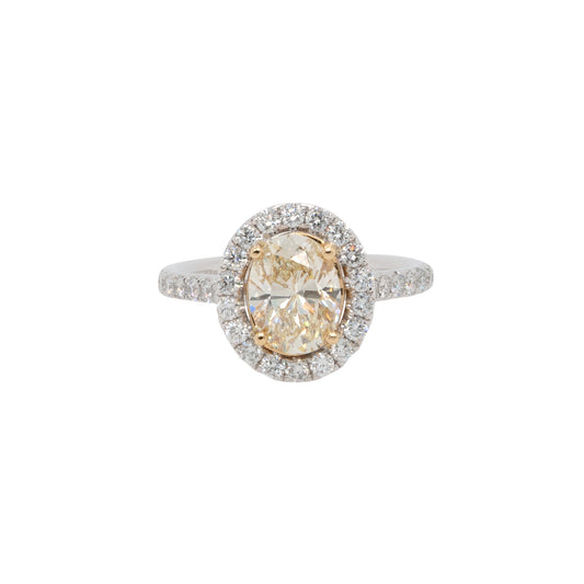 18k White and Yellow Gold GIA Certified 2.09ct Oval Cut Diamond Halo Engagement Ring