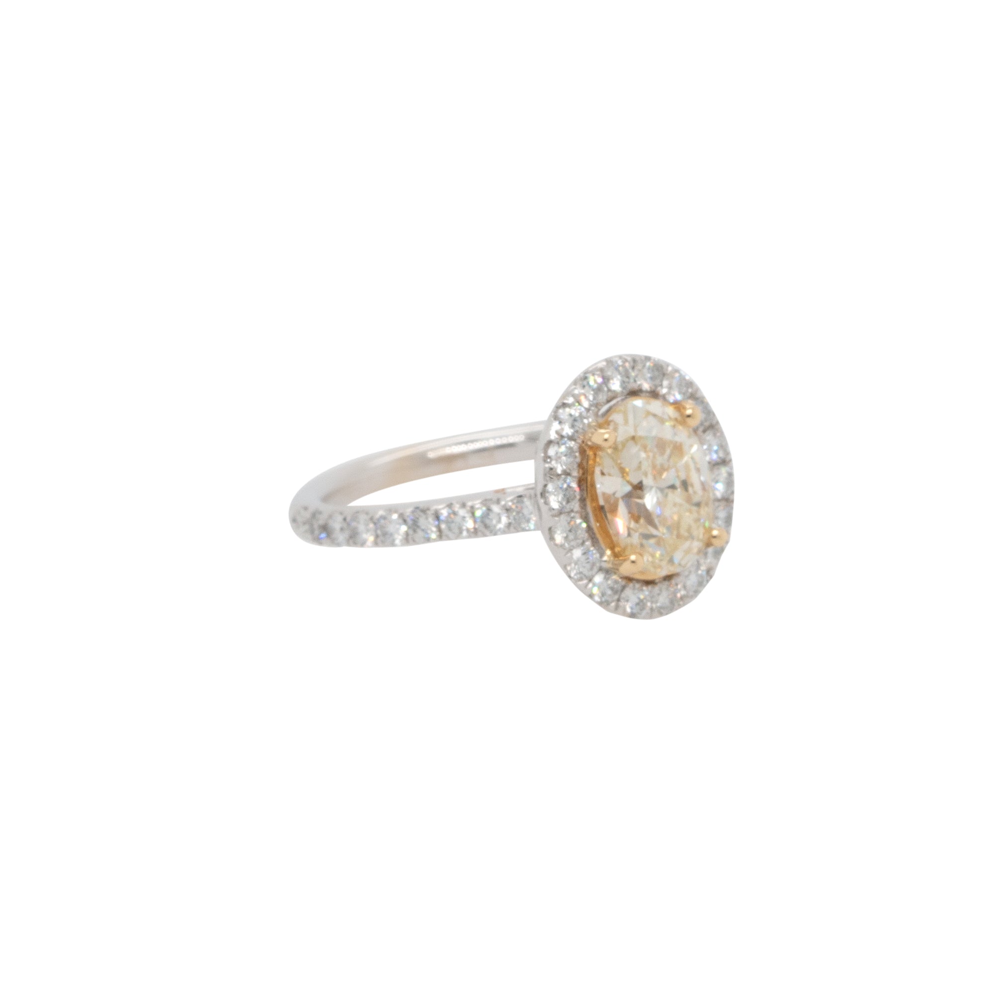 18k White and Yellow Gold GIA Certified 2.09ct Oval Cut Diamond Halo Engagement Ring