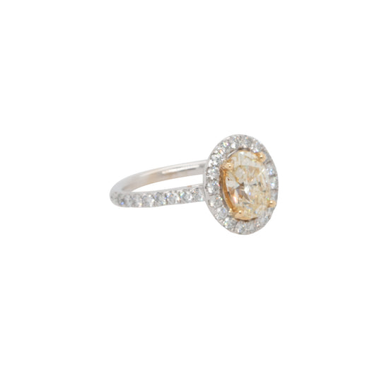 18k White and Yellow Gold GIA Certified 2.09ct Oval Cut Diamond Halo Engagement Ring