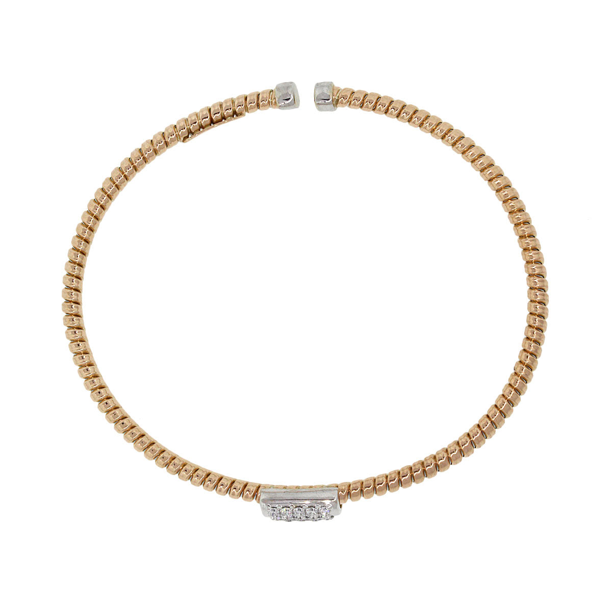 18k Two Tone 0.27ctw Diamond Ribbed Bangle Bracelet