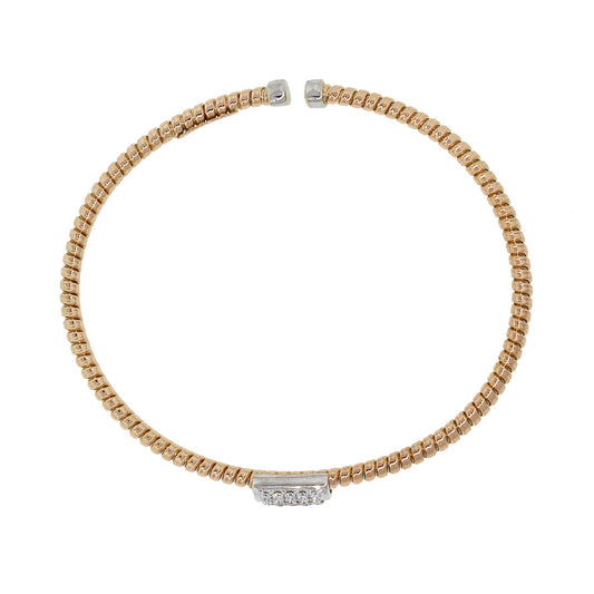 18k Two Tone 0.27ctw Diamond Ribbed Bangle Bracelet